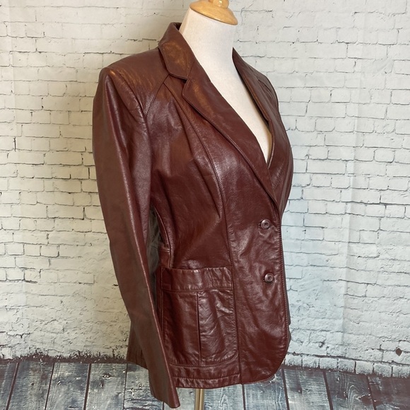 Wilsons Leather Vintage 70s Leather Jacket Blazer Sz 10 Maroon Boho Retro Hippie - Picture 9 of 16